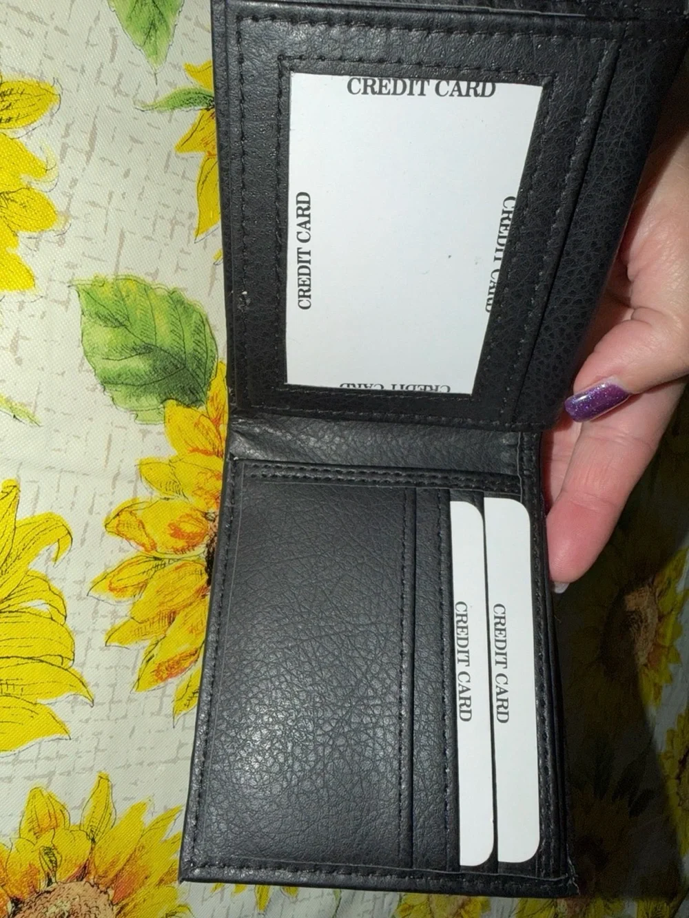 Classic Black Bi-Fold Wallet with Contrast Stitching